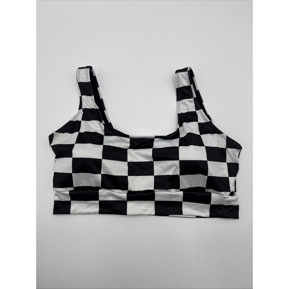 Unbranded Black & White Checker Print Sports Bra Light Padded Crop Top Size 2XL
